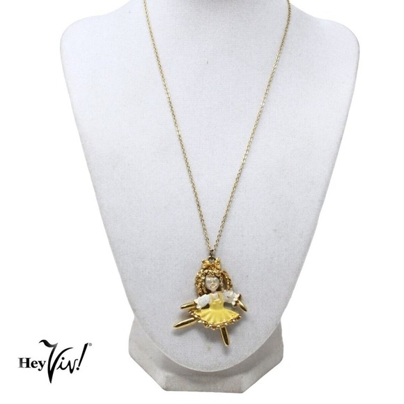 Vintage Happy Dancing Doll Enamel 2" Charm Pendant Necklace 17" Chain - Hey Viv - Picture 4 of 5